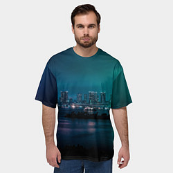 Футболка оверсайз мужская Неоновый город с рекой - Светло-зелёный, цвет: 3D-принт — фото 2