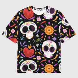 Мужская футболка оверсайз Веселые черепа в цветах
