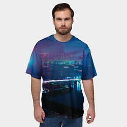 Футболка оверсайз мужская Неоновый город и мост - Синий, цвет: 3D-принт — фото 2