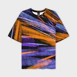 Мужская футболка оверсайз Неоновые прерывающиеся линии - Оранжевый и фиолето