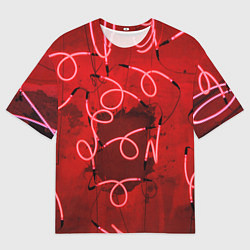 Мужская футболка оверсайз Неоновые закрученные фонари - Красный