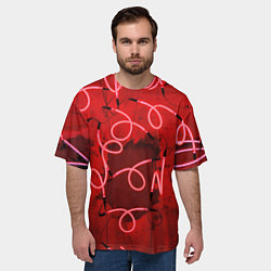 Футболка оверсайз мужская Неоновые закрученные фонари - Красный, цвет: 3D-принт — фото 2