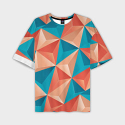 Мужская футболка оверсайз Розово-бирюзовая полигональ