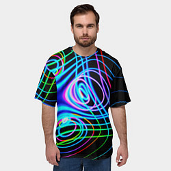 Футболка оверсайз мужская Неоновое множество линий - Голубой, цвет: 3D-принт — фото 2