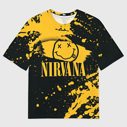 Футболка оверсайз мужская NIRVANA логотип и краска, цвет: 3D-принт