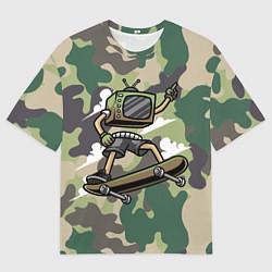 Футболка оверсайз мужская Человек - телевизор на скейте, цвет: 3D-принт