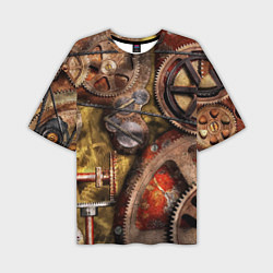 Мужская футболка оверсайз Механистическая композиция из шестерёнок и цепей С