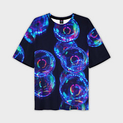 Мужская футболка оверсайз Неоновые сюрреалистичные пузыри - Синий