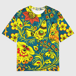 Мужская футболка оверсайз Хохломская Роспись Две Птицы