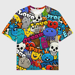 Мужская футболка оверсайз Красочный паттерн из мультяшных героев