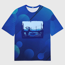 Футболка оверсайз мужская Лось на фоне города, цвет: 3D-принт