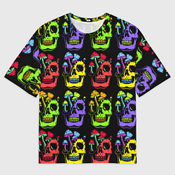 Мужская футболка оверсайз Мухоморы, растущие на черепе