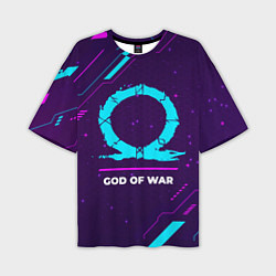 Футболка оверсайз мужская Символ God of War в неоновых цветах на темном фоне, цвет: 3D-принт