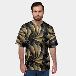 Футболка оверсайз мужская Золотистые абстрактные узоры, цвет: 3D-принт — фото 2