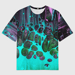 Футболка оверсайз мужская Неоновый песок и камни - Голубой, цвет: 3D-принт