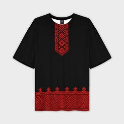 Футболка оверсайз мужская Черная славянская рубаха, цвет: 3D-принт