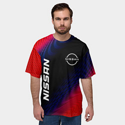 Футболка оверсайз мужская Nissan Красный Карбон, цвет: 3D-принт — фото 2