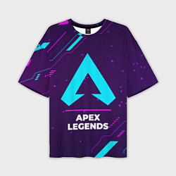 Мужская футболка оверсайз Символ Apex Legends в неоновых цветах на темном фо