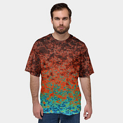 Футболка оверсайз мужская Turquoise brown abstract marble pattern, цвет: 3D-принт — фото 2