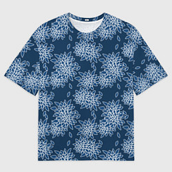 Футболка оверсайз мужская Темно-синий цветочный узор pattern, цвет: 3D-принт