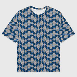 Футболка оверсайз мужская Синие, бежевые ромбы, цвет: 3D-принт