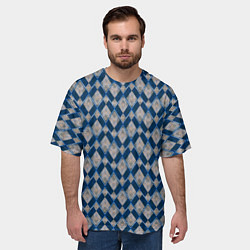 Футболка оверсайз мужская Синие, бежевые ромбы, цвет: 3D-принт — фото 2