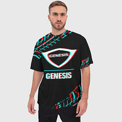 Футболка оверсайз мужская Значок Genesis в стиле Glitch на темном фоне, цвет: 3D-принт — фото 2