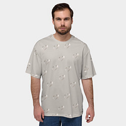 Футболка оверсайз мужская Серебряные сердечки на сером фоне, цвет: 3D-принт — фото 2