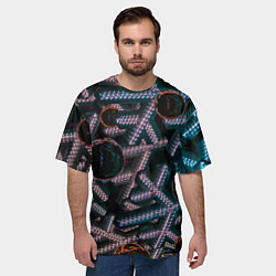 Футболка оверсайз мужская Абстрактные металлические фигуры - Сиреневый, цвет: 3D-принт — фото 2