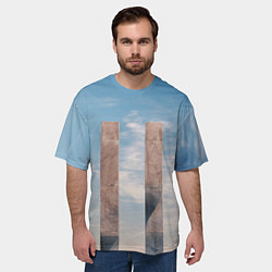 Футболка оверсайз мужская Абстрактные блоки и небо - Голубой, цвет: 3D-принт — фото 2