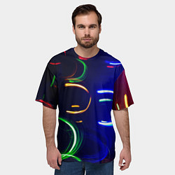 Футболка оверсайз мужская Неоновые волны во тьме - Синий, цвет: 3D-принт — фото 2