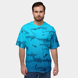 Футболка оверсайз мужская Акулы - океан, цвет: 3D-принт — фото 2