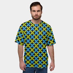 Футболка оверсайз мужская Зеленые и синие листочки паттерн, цвет: 3D-принт — фото 2