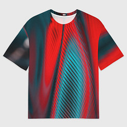 Футболка оверсайз мужская Абстрактная неоновая наноброня - Красный, цвет: 3D-принт