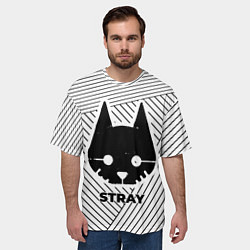 Футболка оверсайз мужская Символ Stray на светлом фоне с полосами, цвет: 3D-принт — фото 2