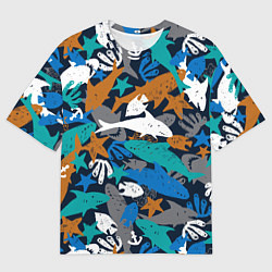 Футболка оверсайз мужская Акула и другие обитатели океана, цвет: 3D-принт