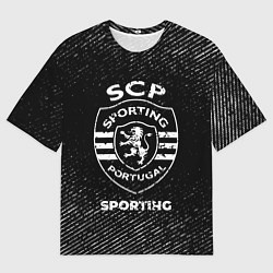 Мужская футболка оверсайз Sporting с потертостями на темном фоне