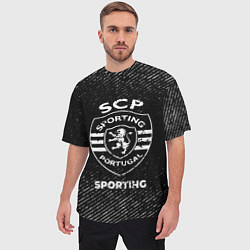 Футболка оверсайз мужская Sporting с потертостями на темном фоне, цвет: 3D-принт — фото 2