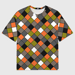 Мужская футболка оверсайз Геометрический узор в коричнево-оливковых тонах