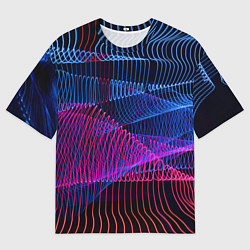 Футболка оверсайз мужская Неоновые электронные волнообразные линии, цвет: 3D-принт