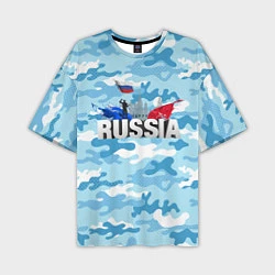 Футболка оверсайз мужская Russia: синий камфуляж, цвет: 3D-принт
