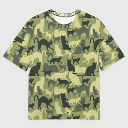 Футболка оверсайз мужская Кошачий камуфляж в зеленой гамме, цвет: 3D-принт