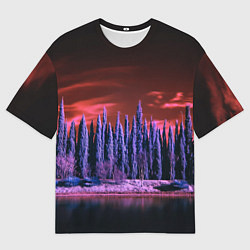 Футболка оверсайз мужская Абстрактный фиолетовый лес и тёмная река, цвет: 3D-принт