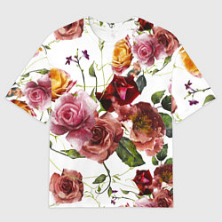 Футболка оверсайз мужская Цветы Нарисованные Красные и Розовые Розы, цвет: 3D-принт