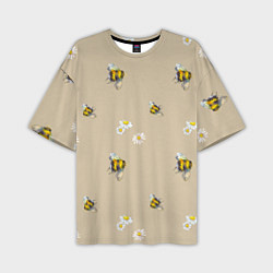 Мужская футболка оверсайз Цветы Ромашки и Пчёлы