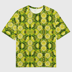 Футболка оверсайз мужская Зеленые узоры: волны абстракции, цвет: 3D-принт