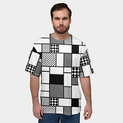 Футболка оверсайз мужская Черно белый геометрический скандинавский узор, цвет: 3D-принт — фото 2