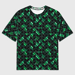 Мужская футболка оверсайз Геометрический узор, зеленые фигуры на черном