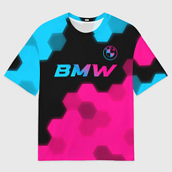 Мужская футболка оверсайз BMW - neon gradient: символ сверху