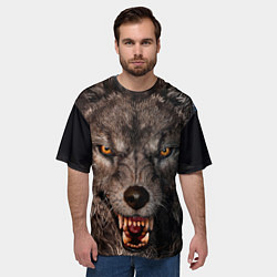 Футболка оверсайз мужская Морда злого волка, цвет: 3D-принт — фото 2